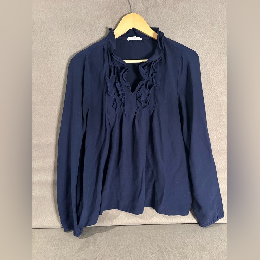 Current Air Ruffle Long Sleeve Navy Blouse Whimsy Flowy‎ Women’s Size Large